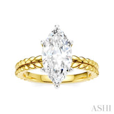 1/10 Ctw Marquise Shape Round Cut Diamond Semi-Mount Engagement Ring in 14K Yellow and White Gold